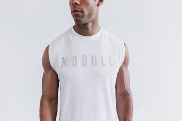 Nobull Sleeveless Men's T Shirts White | Australia (MR1420)